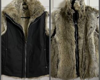 Weatherproof Dual-sided Vest with Black Shell and Faux Fur - Size Large