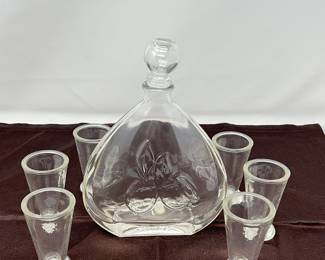 Limoncello Decanter Glass Bottle With Six Cordial Liqueur Glasses - Lemon and Leaf Motif - From NapaStyle