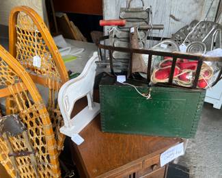 Snow shoes, Wooden Cubby, Primitive tools, Peter’s wood box