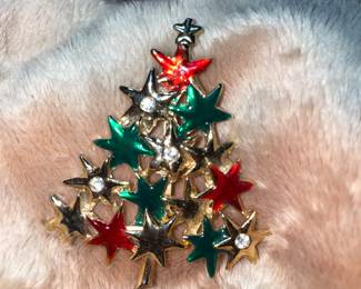 Women's Enamel Christmas Tree Broach with Rhinestones  $24