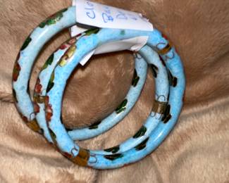 Vintage Vignette Cloisonne' Hinged Enamel Bangle Blossom Designed Bracelets 1960's/1970's   $225