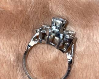 Vintage Floral Cluster Silver Tone Crystal Rhinestone Cocktail Ring  $34
