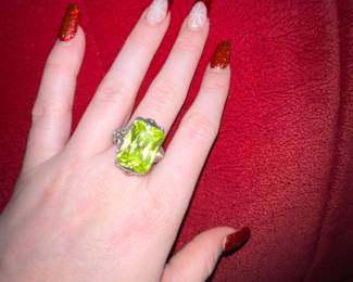 Ladies Ring Large Light Green Cubic Zirconia Medieval Theme Fashion Jewelry Ring  $32