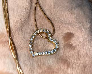 Women's Floating Heart Necklace Clear Rhinestones  $24