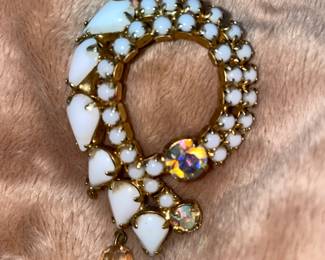 Vintage Juliana DeLizza & Elster Large White & Aurora Borealis Rhinestone Broach  $86