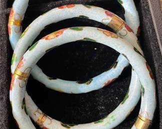 Vintage Vignette Cloisonne' Hinged Enamel Bangle Blossom Designed Bracelets 1960's/1970's   $225