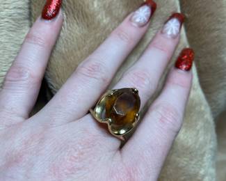 Vintage Vargas 18K HGE Electroplated Ring Large Topaz Stone  $34