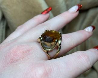 Vintage Vargas 18K HGE Electroplated Ring Large Topaz Stone  $34