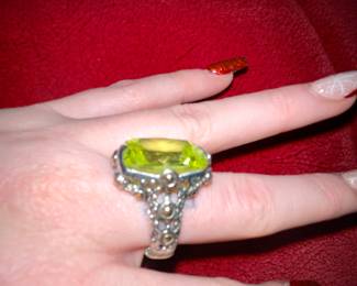 Ladies Ring Large Light Green Cubic Zirconia Medieval Theme Fashion Jewelry Ring  $32