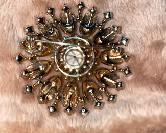 Vintage Starburst Broach by DeLizza & Elster Champagne Colored Light Aurora Borealis Coating   $115