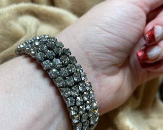 Vintage Mid-Century Crystal Expandable Oversize Bracelet Signed Japan/USA  $156