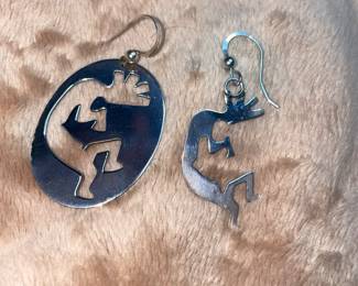 Hopi Sterling Silver Kokopelli Dancer Cutout Earrings Native American  $75