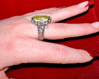 Ladies Ring Large Light Green Cubic Zirconia Medieval Theme Fashion Jewelry Ring  $32
