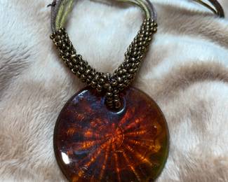 Multi-Colored Glass Blown Flower Vortex Pendant Necklace  $38