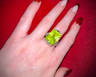 Ladies Ring Large Light Green Cubic Zirconia Medieval Theme Fashion Jewelry Ring  $32
