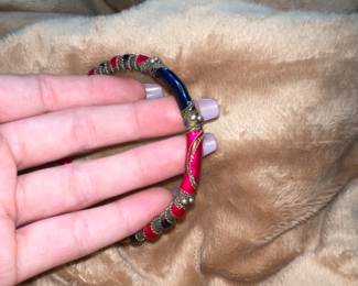 Vintage Bangle Bracelet Silver Tone Red/Dark Blue Enamel  $26