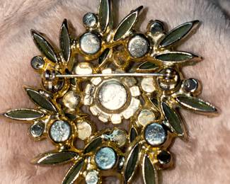 Vintage Julliana DeLizza & Elster Shades of Green Navette & Aurora Borealis Broach  $128