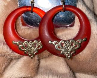 Pierced Fashion Earrings Orange Lucite  $28