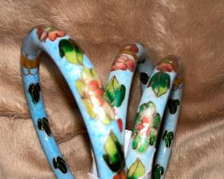Vintage Vignette Cloisonne' Hinged Enamel Bangle Blossom Designed Bracelets 1960's/1970's   $225
