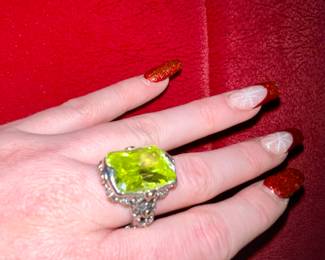 Ladies Ring Large Light Green Cubic Zirconia Medieval Theme Fashion Jewelry Ring  $32