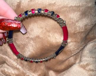 Vintage Bangle Bracelet Silver Tone Red/Dark Blue Enamel  $26