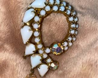 Vintage Juliana DeLizza & Elster Large White & Aurora Borealis Rhinestone Broach  $86