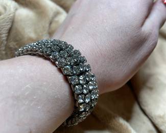 Vintage Mid-Century Crystal Expandable Oversize Bracelet Signed Japan/USA  $156