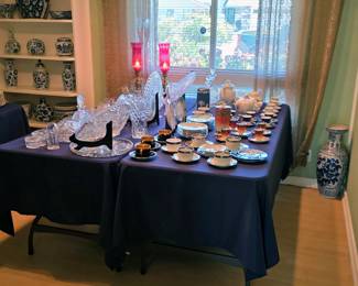 Vintage crystal, vintage china, vintage lamps