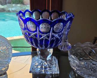 Shannon crystal cobalt blue pedestal bowl