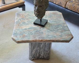 Mid century Italian Cipollino marble table and Plato bronze bust
