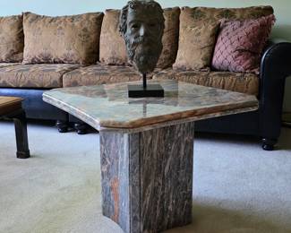 Mid century Italian Cipollino marble table and Plato bronze bust