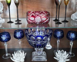 Vintage crystal wine glasses, vases, cruet and more