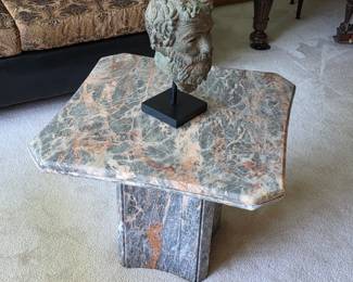 Mid century Italian Cipollino marble table and Plato bronze bust