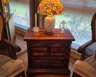 Vintage nightstand, Tiffany style lamp