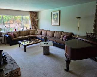 Sectional sofa, coffee table, Cipollino marble table
