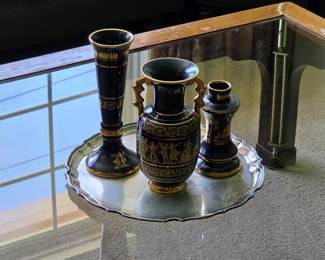 Vintage Greek pottery 24k gold decoration