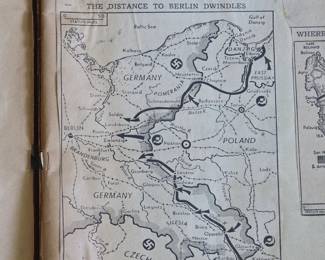1940s World War II scrapbook, news clippings, pictures