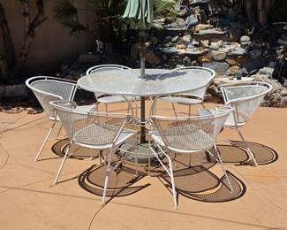 Vintage mid century metal patio furniture table with chairs set