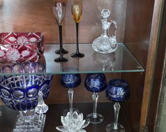 Vintage crystal wine glasses, vases, cruet and more
