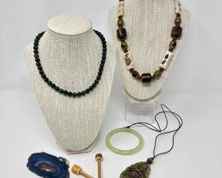 79 JadelikeStoneAgateJewelryClayAccentsGreenEarthTones