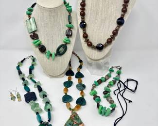 85 ChunkyStoneAgateBeadedNecklacesArtisanClayMixedGemStyle