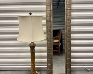47 BambooStyleFramedMirrorMatchingTableLampwCarvedBase