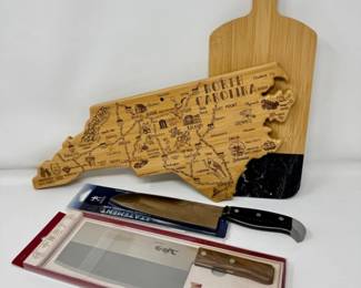92 NewTotallyBambooNCBoardBambooMarbleCuttingBoard2Knives