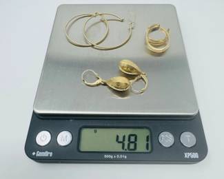 23 3Pairs14KGoldEarringsTeardropHoopsDesign481gTotalWeight