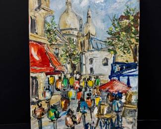 76 SmallSignedAcrylicPaintingParisStreetSceneonCanvas