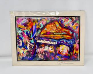 81 SignedJosephALamannoAbstractPianoArtPrintMatted