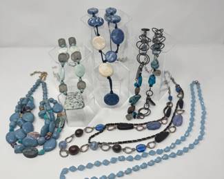 6 MixedBlueStatementNecklacesStoneBeadedVariety
