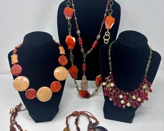 60 VibrantRedOrangeEarthToneStatementNecklacesJewelryLot