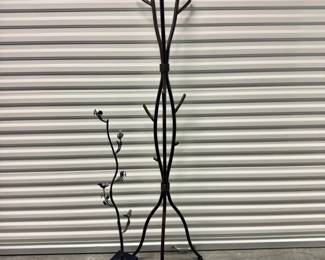 53 BranchFormMetalCoatRackBirdJewelryTreeStandPair