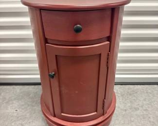 55 BarrelStyleBurgundySideTablewDrawerCabinetStorage